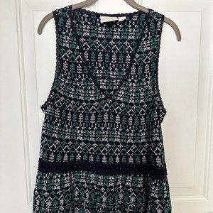Maeve Women's Blue Sleeveless Peplum Top Green White Embroidery, Size: LP, EUC